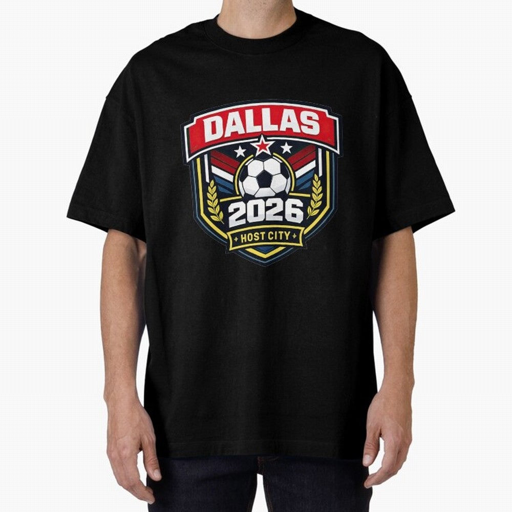 Dallas 2026 Host City Emblem with Laurel Classic T-Shirt Carry National Pride through FIFA World Cup 2026 Highlighting Neymar, Haaland and Cristiano Ronaldo, Portugal, Spain and Germany Energy, Classic Soccer Heritage, Championship Pressure, Fan