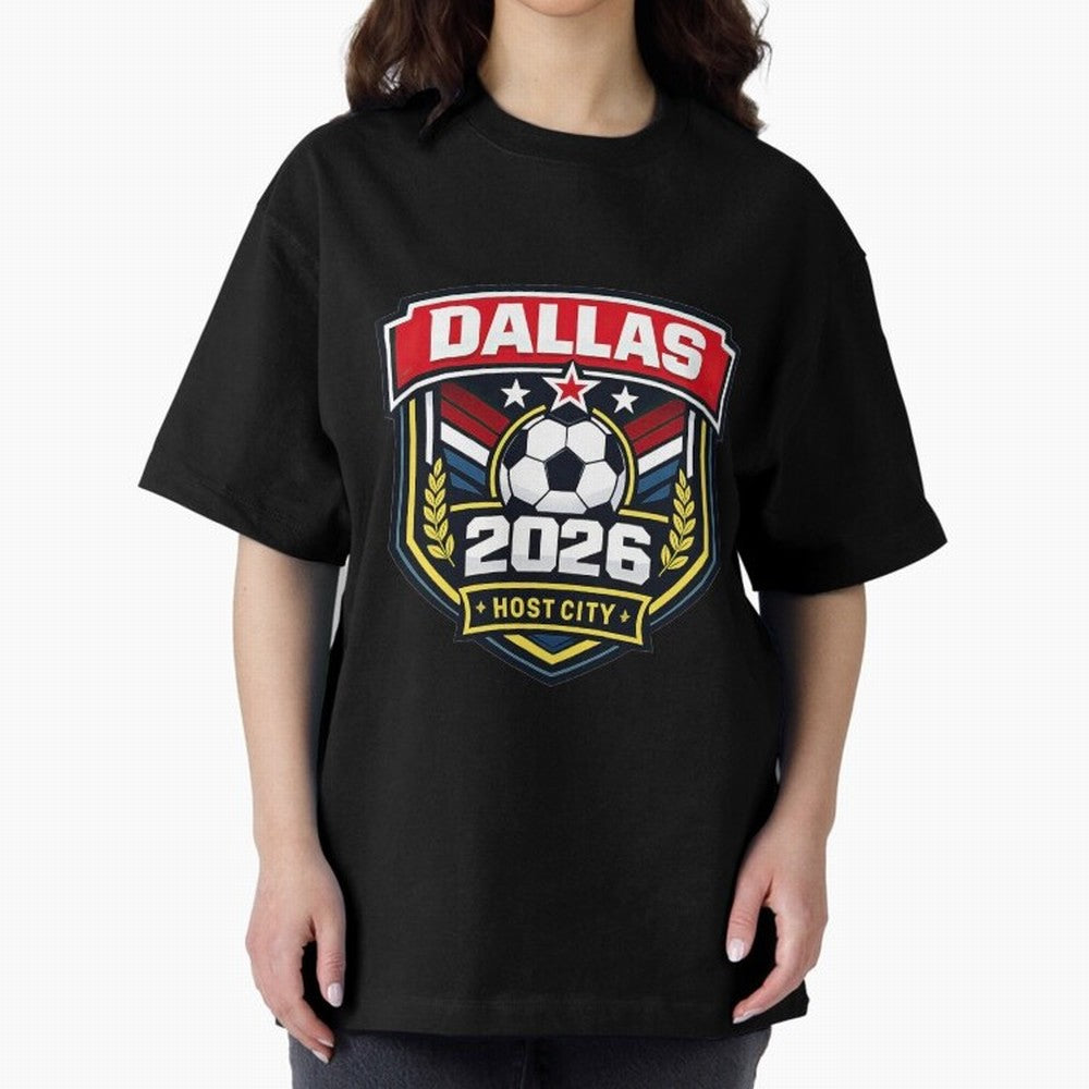 Dallas 2026 Host City Emblem with Laurel Classic T-Shirt Carry National Pride through FIFA World Cup 2026 Highlighting Neymar, Haaland and Cristiano Ronaldo, Portugal, Spain and Germany Energy, Classic Soccer Heritage, Championship Pressure, Fan