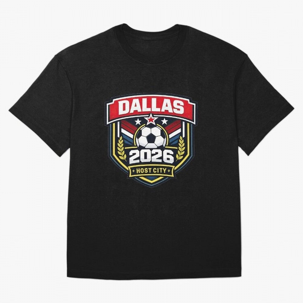 Dallas 2026 Host City Emblem with Laurel Classic T-Shirt Carry National Pride through FIFA World Cup 2026 Highlighting Neymar, Haaland and Cristiano Ronaldo, Portugal, Spain and Germany Energy, Classic Soccer Heritage, Championship Pressure, Fan
