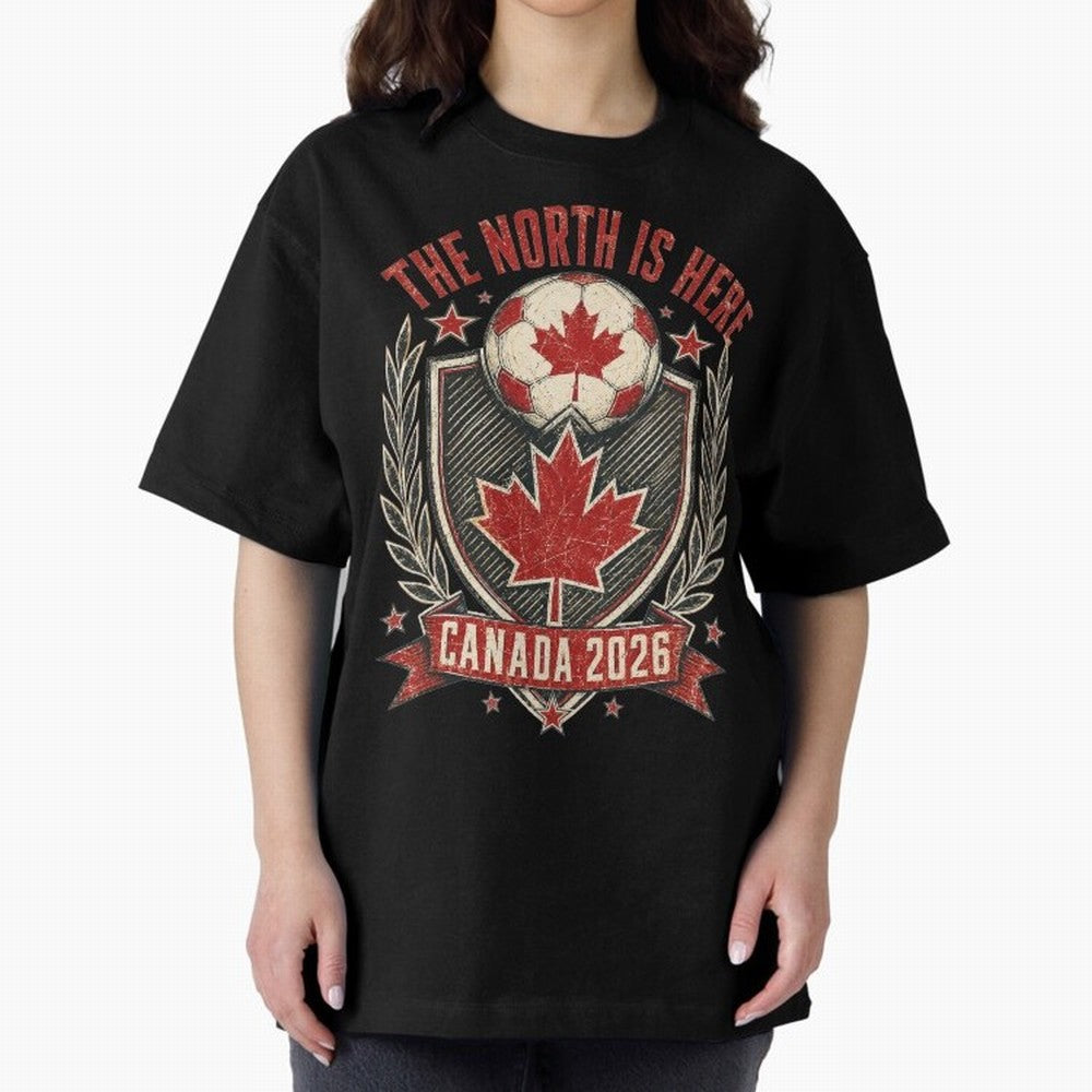 The North Is Here Canada 2026 World Cup Soccer T-Shirt Classic T-Shirt Make Memories around Global Football Passion for FIFA World Cup 2026 USA Canada Mexico, Centered on Mbappe, Portugal, Vintage Soccer Flavor, Modern Football Stars, National
