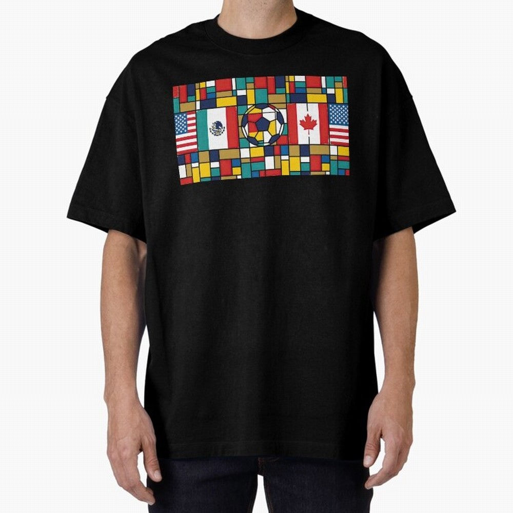 Spectacular World Cup Stadiums | Soccer Flags Mexico Canada USA Geometry Classic T-Shirt Carry National Pride through FIFA World Cup 2026 USA Canada Mexico for Fans of Messi, CR7 and Mbappe and Argentina, France and Brazil, Bringing Football