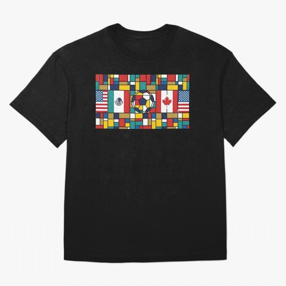 Spectacular World Cup Stadiums | Soccer Flags Mexico Canada USA Geometry Classic T-Shirt Carry National Pride through FIFA World Cup 2026 USA Canada Mexico for Fans of Messi, CR7 and Mbappe and Argentina, France and Brazil, Bringing Football