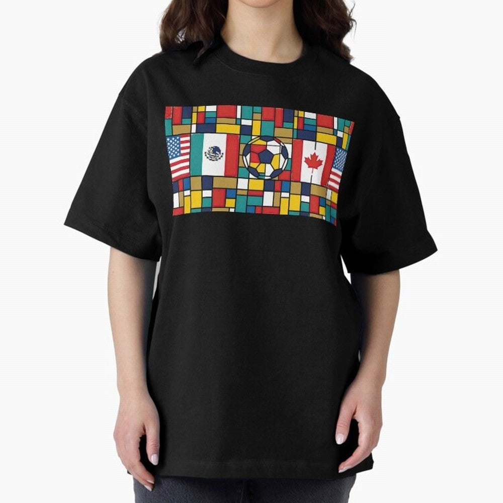 Spectacular World Cup Stadiums | Soccer Flags Mexico Canada USA Geometry Classic T-Shirt Carry National Pride through FIFA World Cup 2026 USA Canada Mexico for Fans of Messi, CR7 and Mbappe and Argentina, France and Brazil, Bringing Football