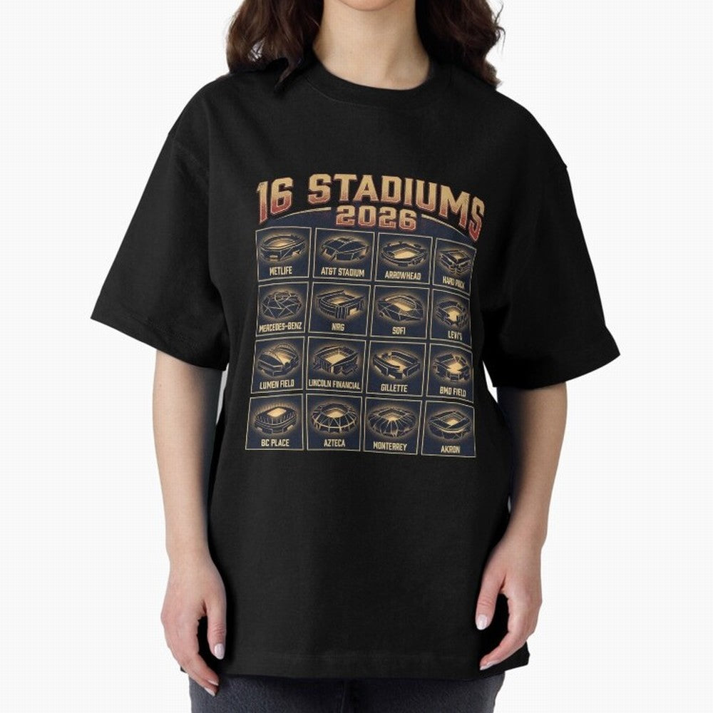 Sixteen Stadiums for 2026 World Cup Classic T-Shirt Turn Football Passion into Match Day Hype around FIFA World Cup 2026 USA Canada Mexico, CR7, Portugal, Football History, Final Match Energy, Crowd Noise and Once in a Lifetime Moments; Created for