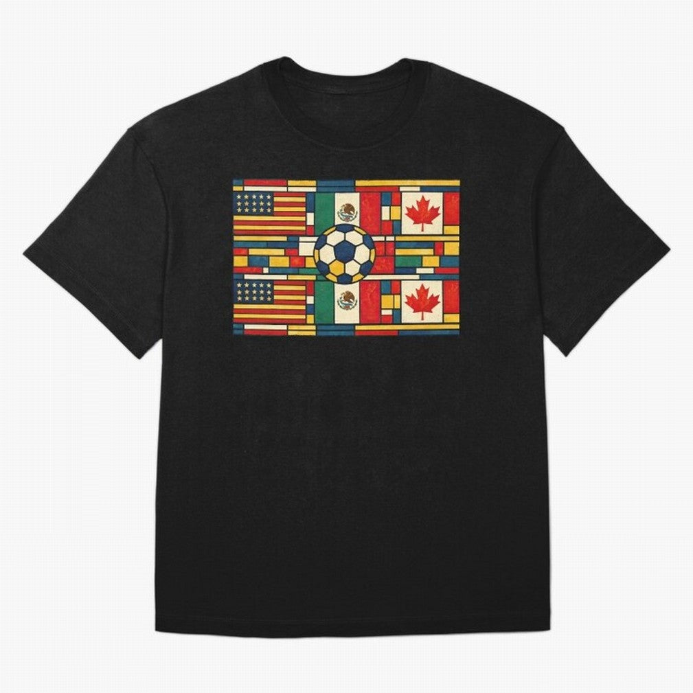 North American Football Flags World Cup Inspired Classic T-Shirt Relive FIFA World Cup 2026 Connected to Messi, CR7 and Mbappe, France and Portugal Energy, Champion Mindset, Group Stage Buzz, Knockout Tension and Passionate Fan Culture; Ideal for