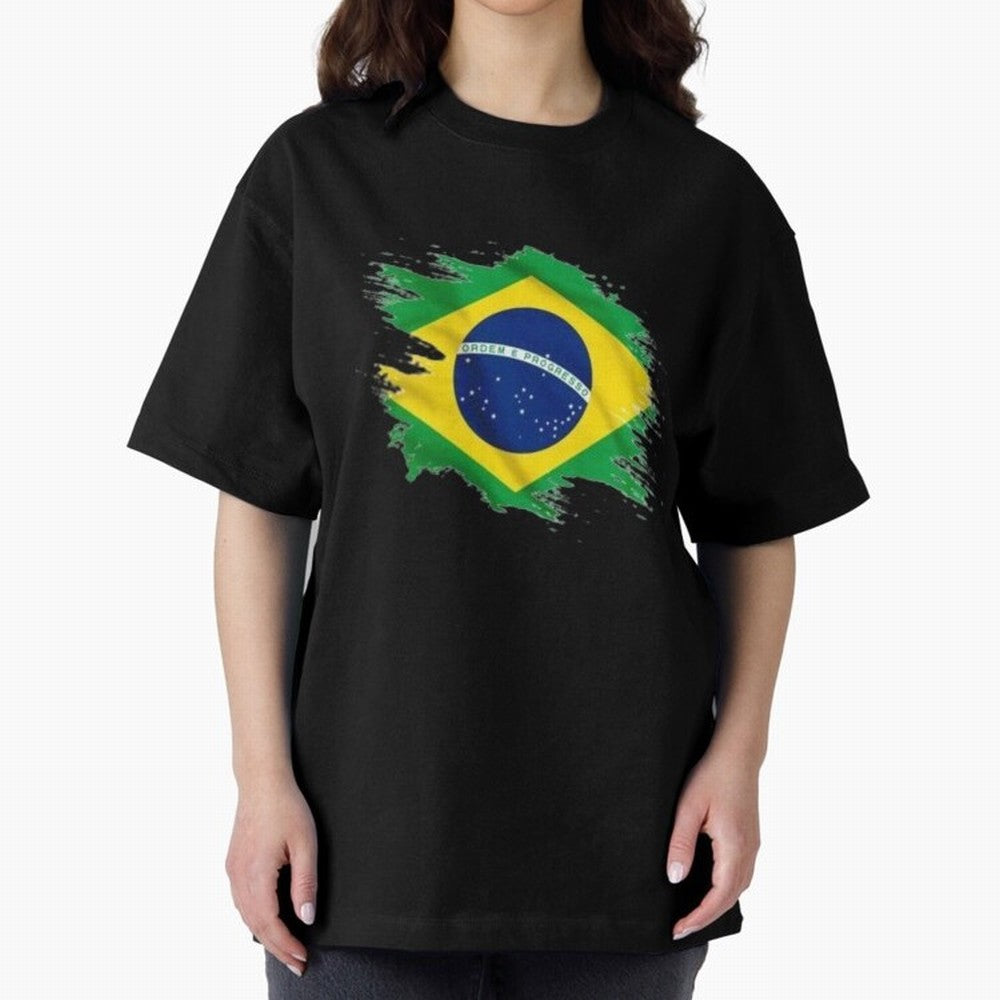Brazil Flag Artistic Brush Stroke - Modern Flag Design T-Shirt Classic T-Shirt Celebrate Fan Favorites in Global Football Passion for FIFA World Cup 2026 Group Stage, Filled with Messi, CR7 and Mbappe, Spain, Goal Celebration Energy, Supporter