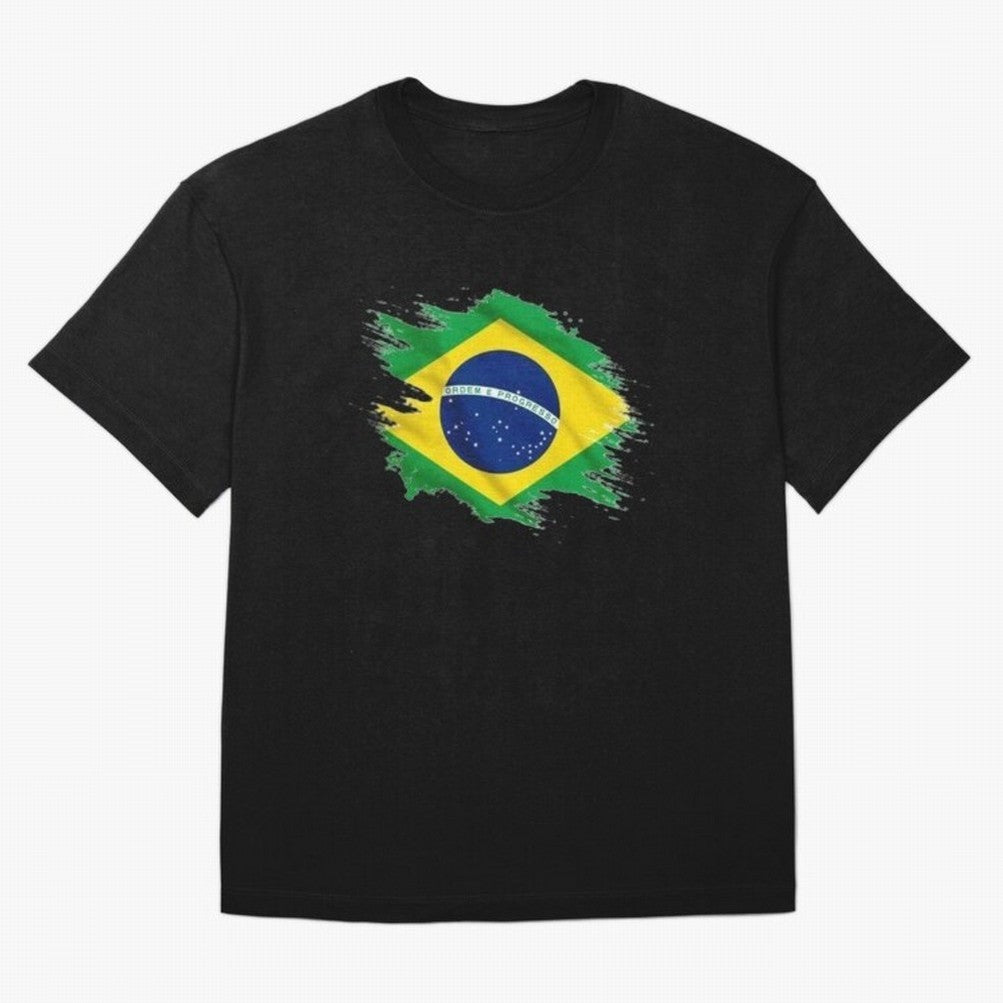 Brazil Flag Artistic Brush Stroke - Modern Flag Design T-Shirt Classic T-Shirt Celebrate Fan Favorites in Global Football Passion for FIFA World Cup 2026 Group Stage, Filled with Messi, CR7 and Mbappe, Spain, Goal Celebration Energy, Supporter
