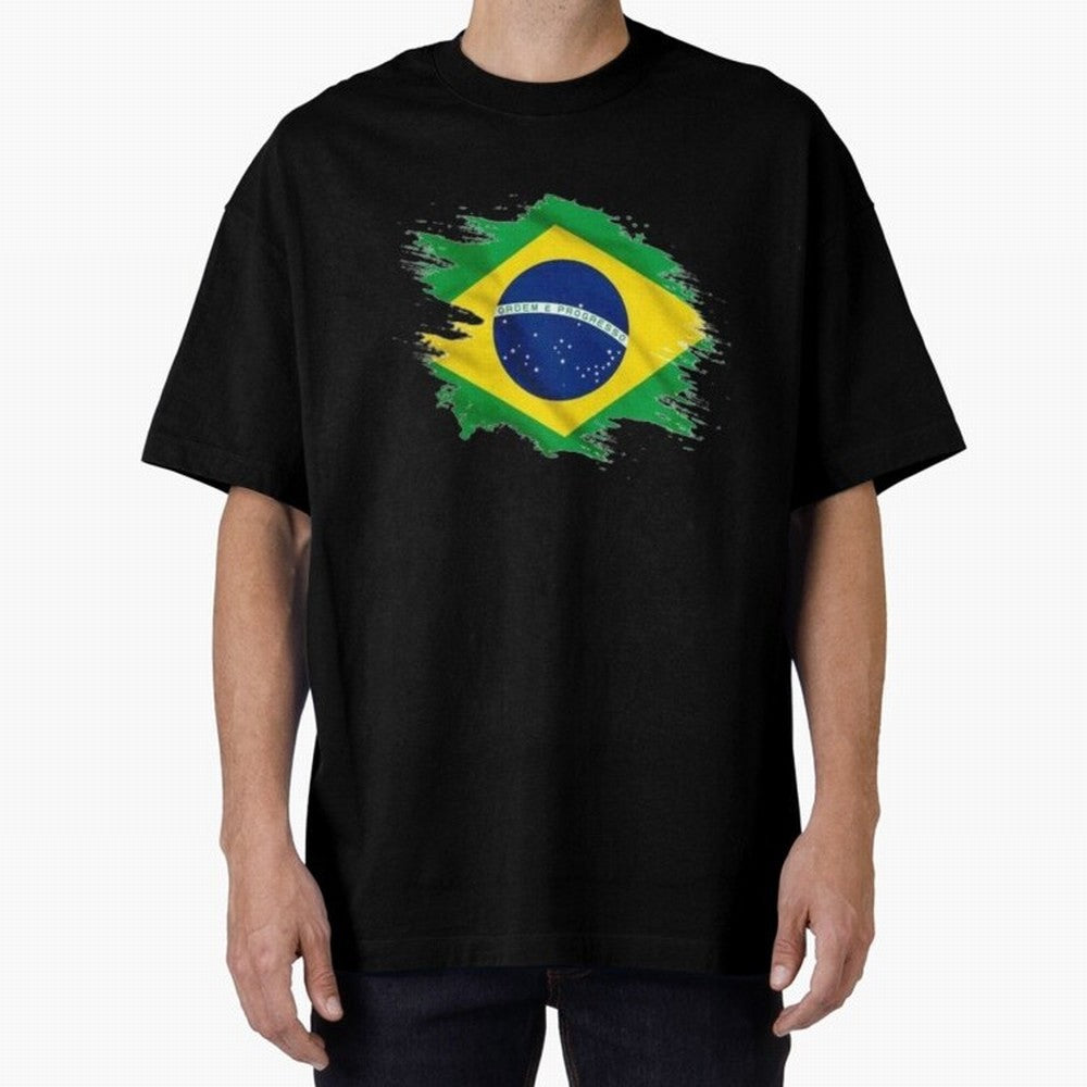 Brazil Flag Artistic Brush Stroke - Modern Flag Design T-Shirt Classic T-Shirt Celebrate Fan Favorites in Global Football Passion for FIFA World Cup 2026 Group Stage, Filled with Messi, CR7 and Mbappe, Spain, Goal Celebration Energy, Supporter