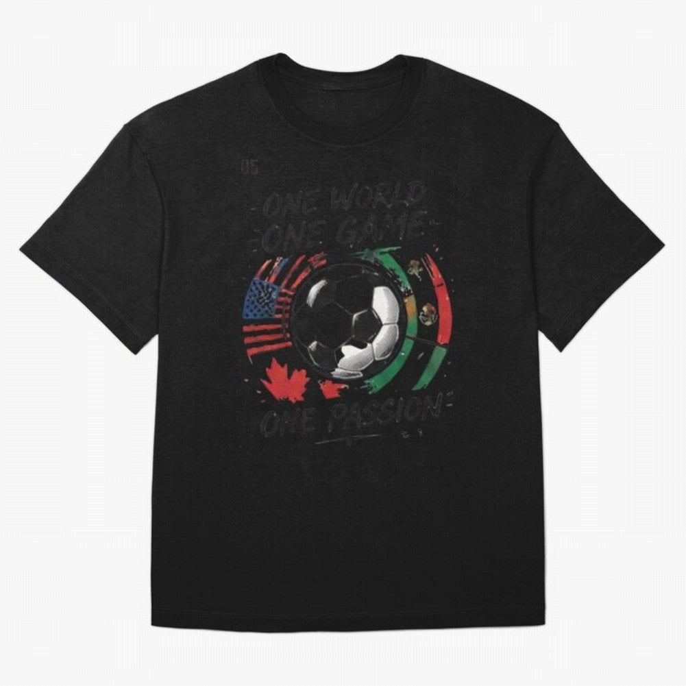 One World One Game Football Graphic Tee Classic T-Shirt Celebrate the Stars of FIFA World Cup 2026 for Fans of CR7 and Portugal, Spain and Germany, Bringing Sports Nostalgia, International Competition, Famous Players and Unforgettable Victories;