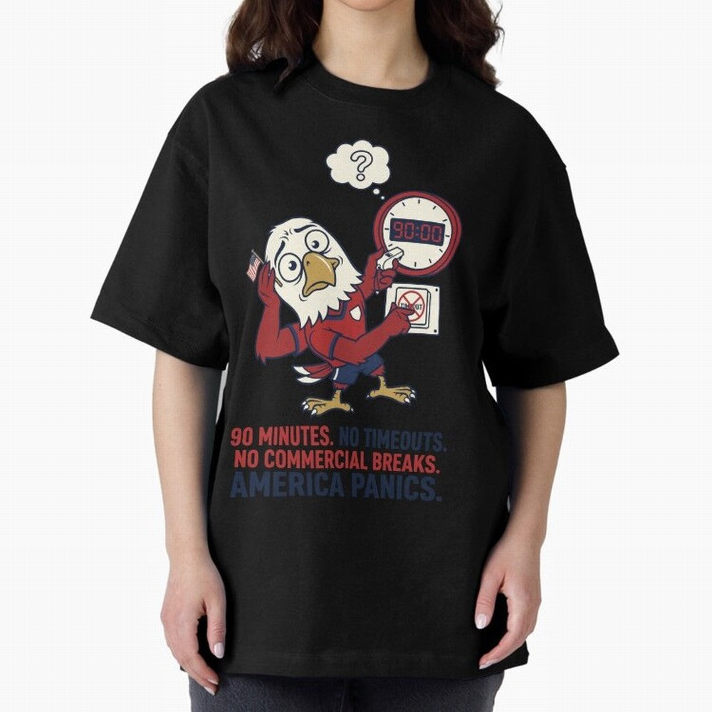 America Panics ¡ª No Timeouts No Commercials V1 Classic T-Shirt Live the Energy of Match Day Hype around FIFA World Cup 2026 Group Stage, Messi, Neymar and Mbappe, Argentina and Brazil, Sports Nostalgia, International Competition, Famous Players