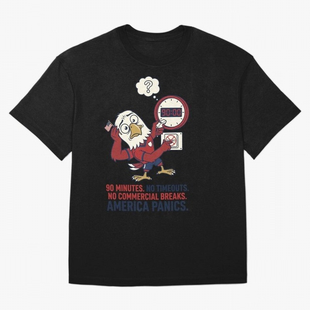 America Panics ¡ª No Timeouts No Commercials V1 Classic T-Shirt Live the Energy of Match Day Hype around FIFA World Cup 2026 Group Stage, Messi, Neymar and Mbappe, Argentina and Brazil, Sports Nostalgia, International Competition, Famous Players