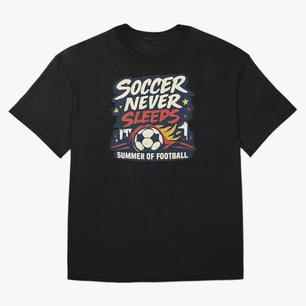 Soccer Never Sleeps Summer of Football Vintage Soccer Fan Tee Classic T-Shirt Honor the Beautiful Game during Global Football Passion for FIFA World Cup 2026, Filled with CR7 and Messi, Brazil, Portugal and Argentina, Championship Spirit, Famous