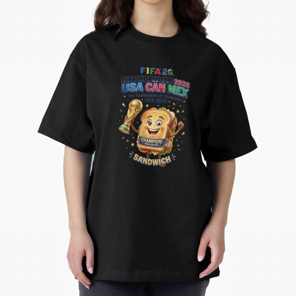 Cartoon Sandwich Champion Holding 2026 World Cup Trophy Classic T-Shirt Mark FIFA World Cup 2026 Group Stage for Fans of Neymar, Haaland and Cristiano Ronaldo and Brazil, Bringing Football Festival Excitement, Trophy Ambitions, Country Rivalries