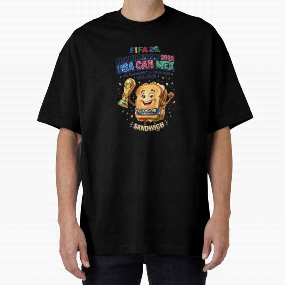 Cartoon Sandwich Champion Holding 2026 World Cup Trophy Classic T-Shirt Mark FIFA World Cup 2026 Group Stage for Fans of Neymar, Haaland and Cristiano Ronaldo and Brazil, Bringing Football Festival Excitement, Trophy Ambitions, Country Rivalries