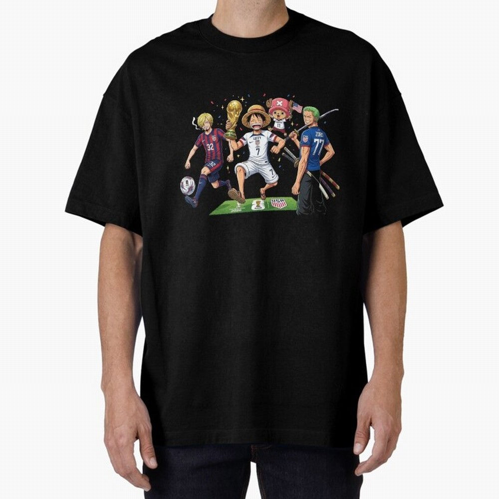 One Piece Characters Celebrating World Cup 2026 USA Classic T-Shirt Celebrate Every Goal in FIFA World Cup 2026 Group Stage Featuring Neymar, Haaland and Cristiano Ronaldo, Spain and Netherlands Energy, Global Supporter Spirit, Legendary Goals,