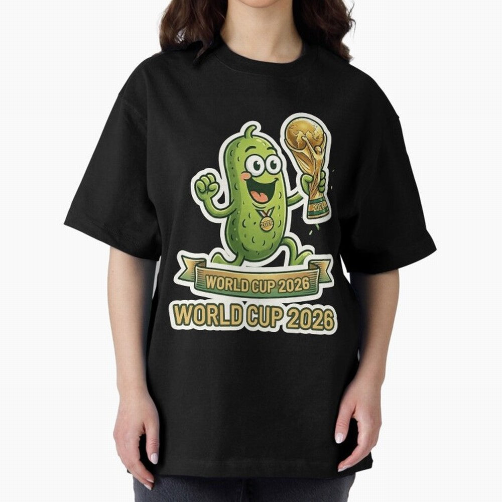 World Cup 2026 Pickle Champion Shirt ¨C Funny Soccer Pickle Mascot Holding Trophy, Cute Football Cartoon Design for Fans Sticker Mug Classic T-Shirt Bring Stadium Energy to FIFA World Cup 2026 USA Canada Mexico Celebrating Messi, Neymar and Mbappe,