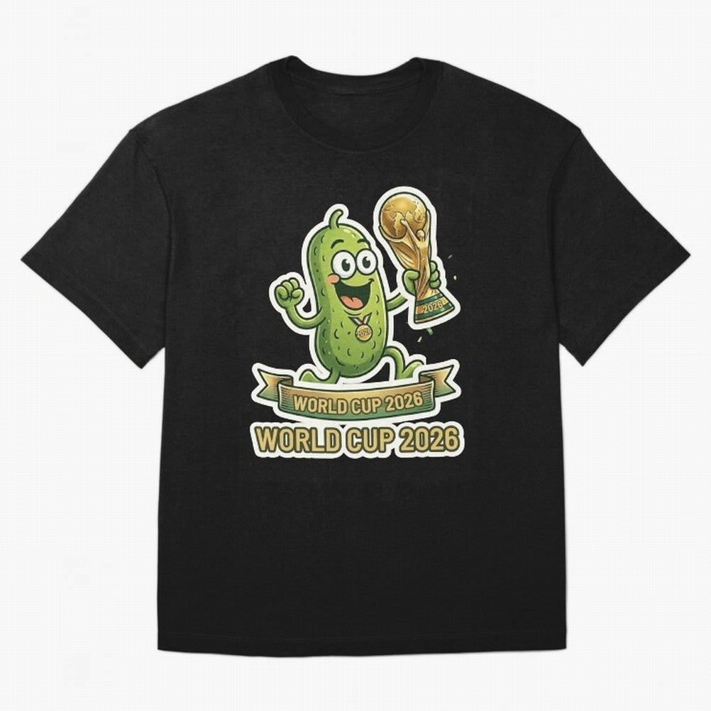 World Cup 2026 Pickle Champion Shirt ¨C Funny Soccer Pickle Mascot Holding Trophy, Cute Football Cartoon Design for Fans Sticker Mug Classic T-Shirt Bring Stadium Energy to FIFA World Cup 2026 USA Canada Mexico Celebrating Messi, Neymar and Mbappe,