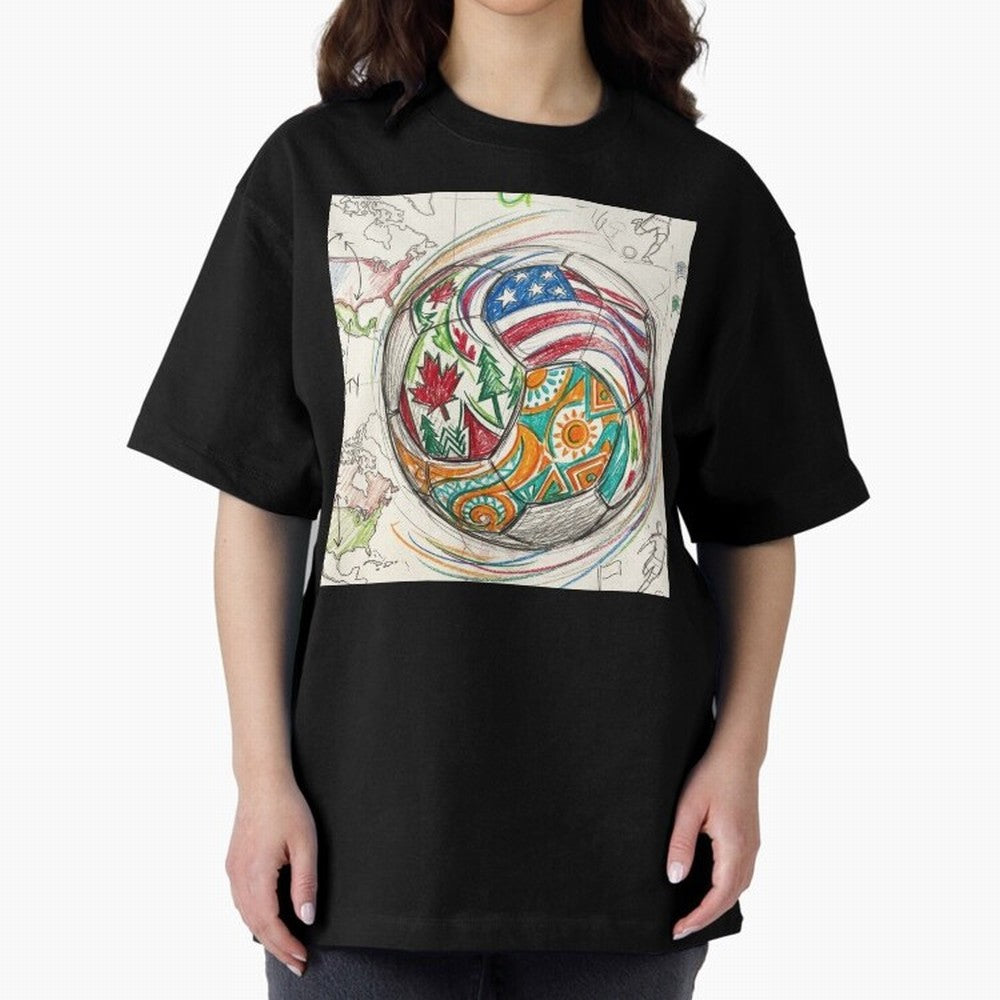 FIFA 2026 World Cup Unity Ball - Hand-Drawn Host Nations Art Classic T-Shirt Support Your Favorite Stars during FIFA World Cup 2026 USA Canada Mexico for Fans of Messi and England, France and Netherlands, Bringing Football Festival Excitement,