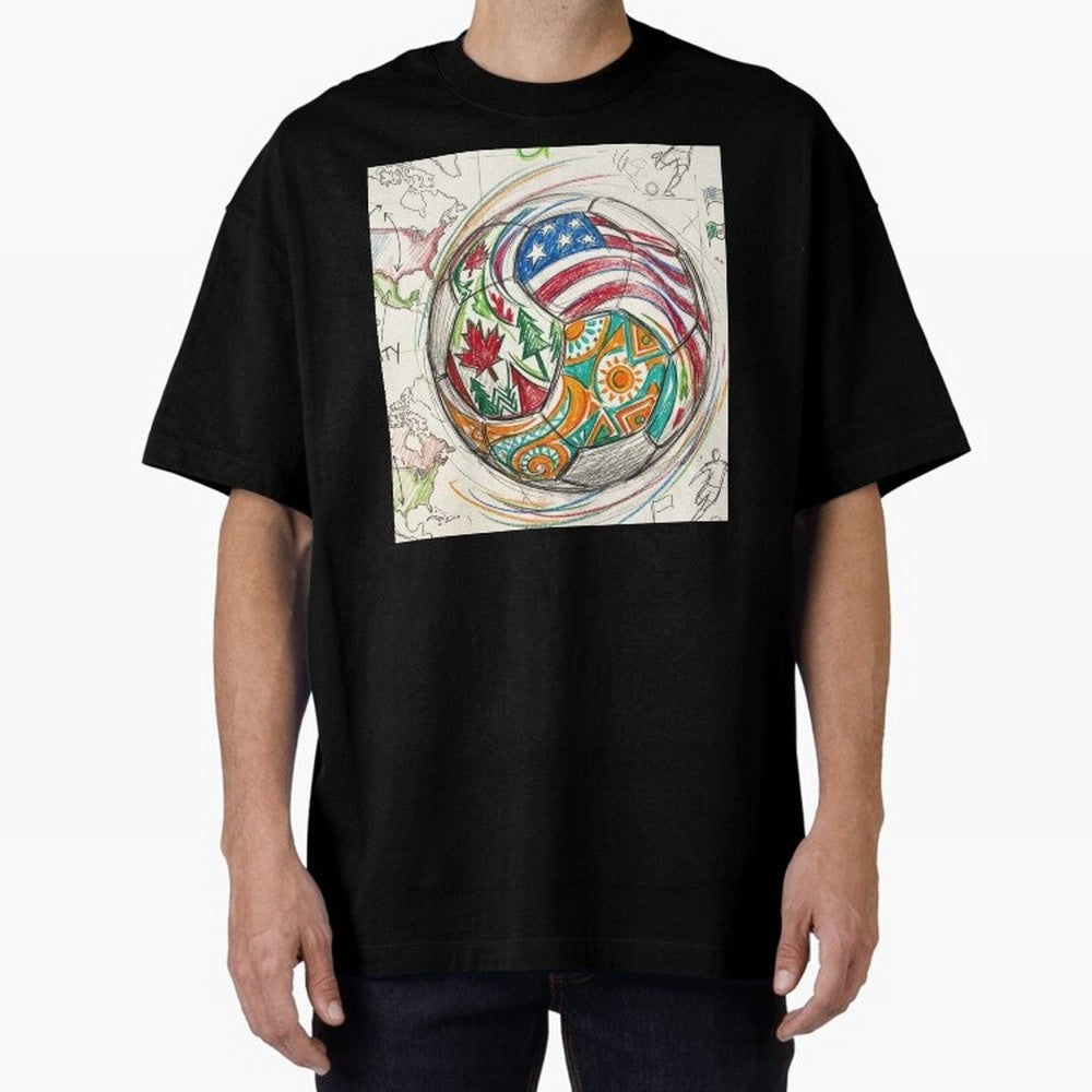 FIFA 2026 World Cup Unity Ball - Hand-Drawn Host Nations Art Classic T-Shirt Support Your Favorite Stars during FIFA World Cup 2026 USA Canada Mexico for Fans of Messi and England, France and Netherlands, Bringing Football Festival Excitement,