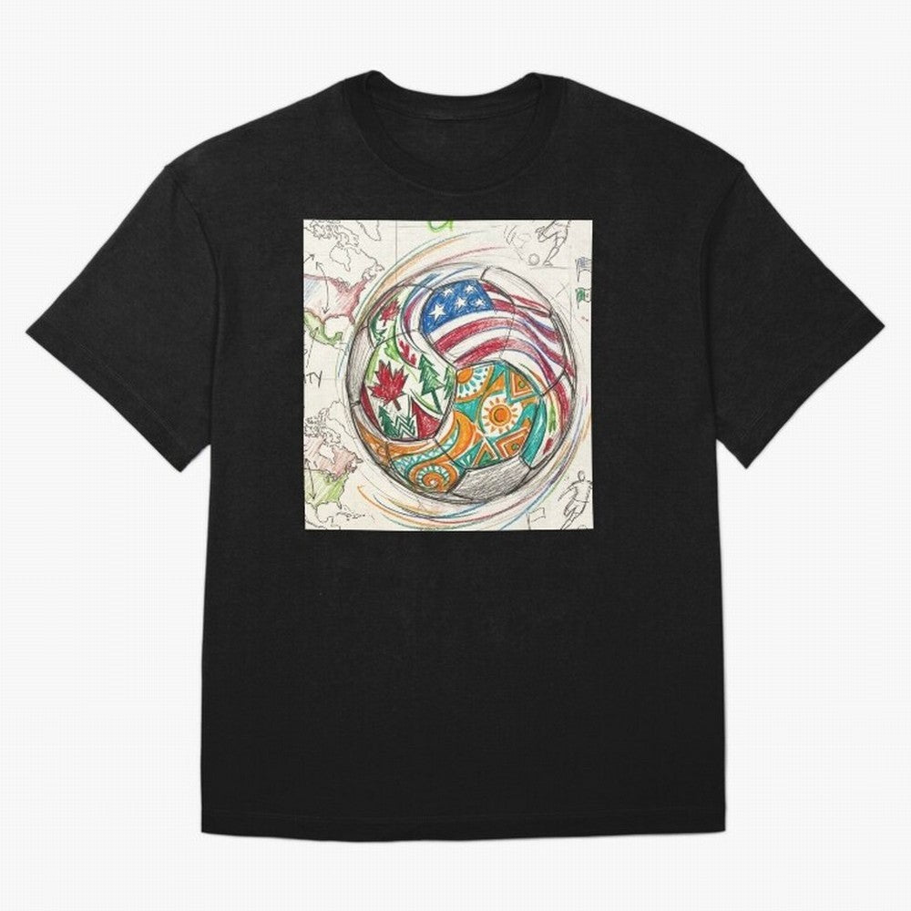 FIFA 2026 World Cup Unity Ball - Hand-Drawn Host Nations Art Classic T-Shirt Support Your Favorite Stars during FIFA World Cup 2026 USA Canada Mexico for Fans of Messi and England, France and Netherlands, Bringing Football Festival Excitement,