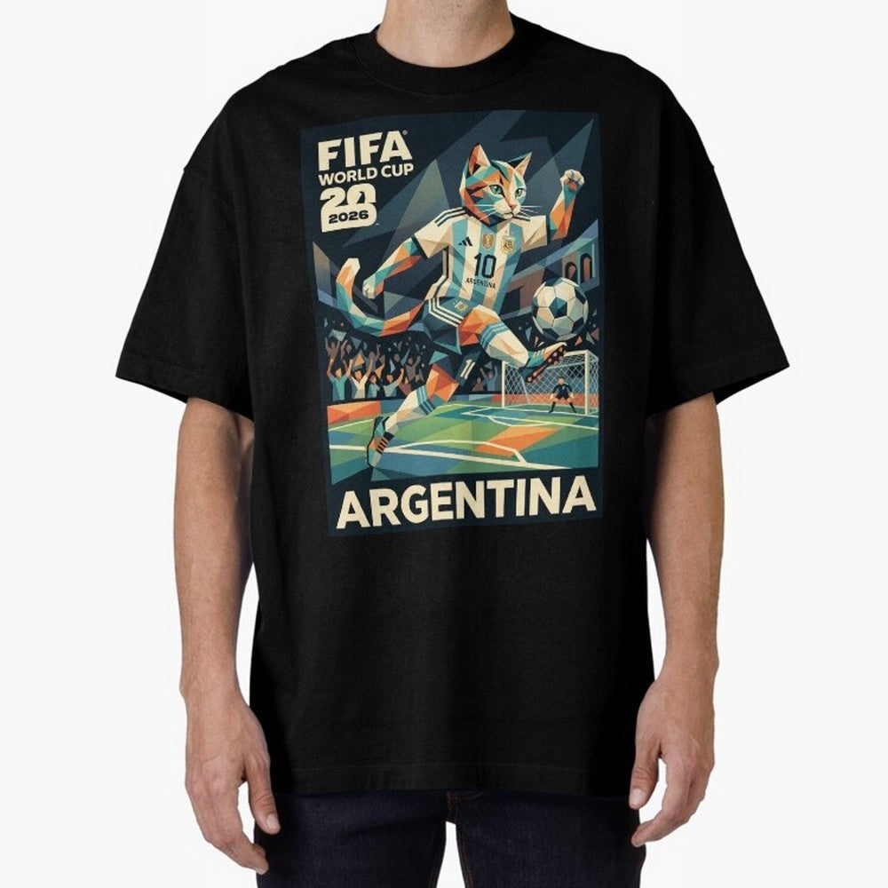 Argentina Cat World Cup 2026 ¨C Geometric Football Art Classic T-Shirt Celebrate Global Passion for the FIFA World Cup 2026 Journey through Messi, CR7 and Mbappe Highlights, England, France and Netherlands Pride, Global Supporter Spirit, Legendary