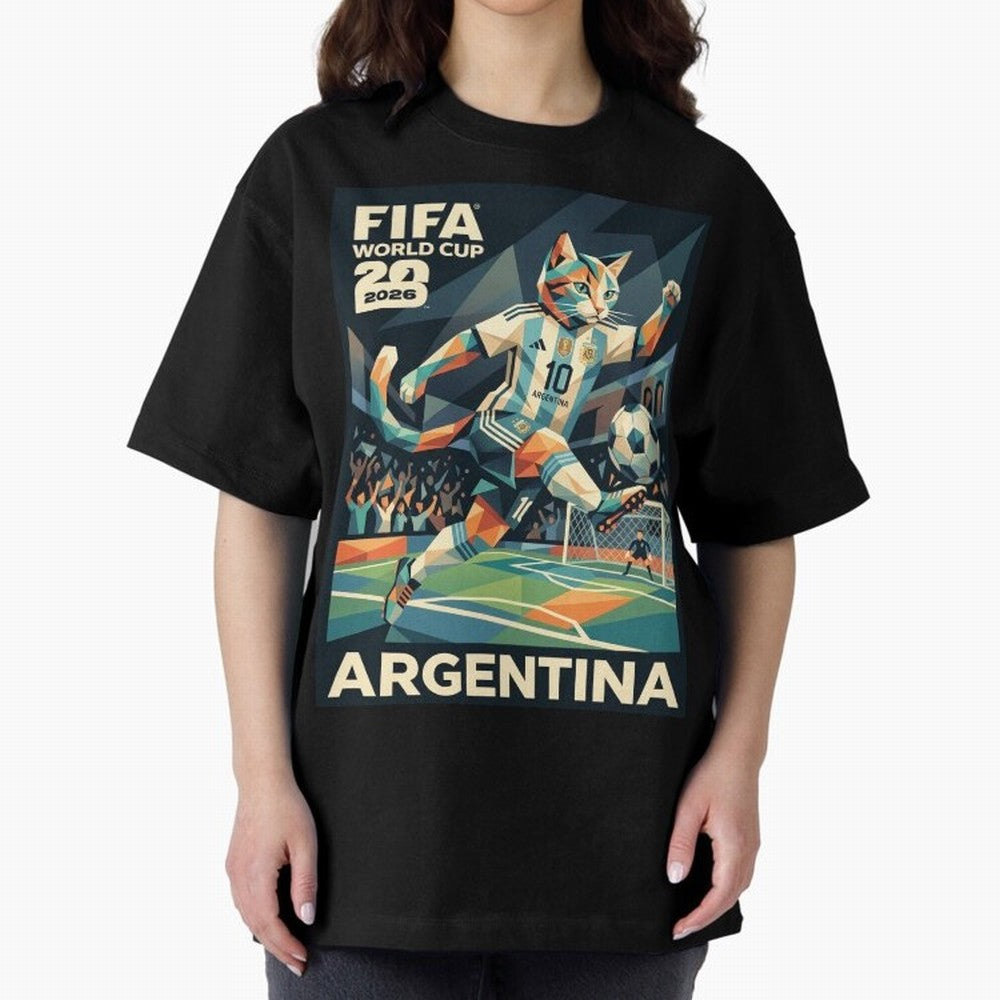 Argentina Cat World Cup 2026 ¨C Geometric Football Art Classic T-Shirt Celebrate Global Passion for the FIFA World Cup 2026 Journey through Messi, CR7 and Mbappe Highlights, England, France and Netherlands Pride, Global Supporter Spirit, Legendary