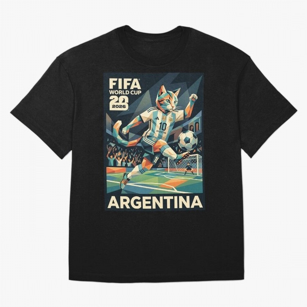 Argentina Cat World Cup 2026 ¨C Geometric Football Art Classic T-Shirt Celebrate Global Passion for the FIFA World Cup 2026 Journey through Messi, CR7 and Mbappe Highlights, England, France and Netherlands Pride, Global Supporter Spirit, Legendary
