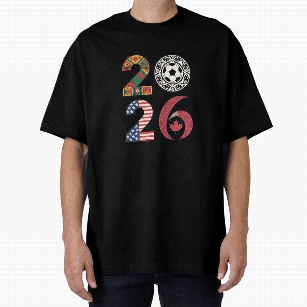 2026 Football Countries Design ¨C USA, Canada & Mexico Inspired Art Oversized T-Shirt Back Your Heroes with FIFA World Cup 2026 Group Stage Spirit, Filled with Portugal, Spain and Germany, Messi, CR7 and Mbappe, Stadium Memories, Football Loyalty,