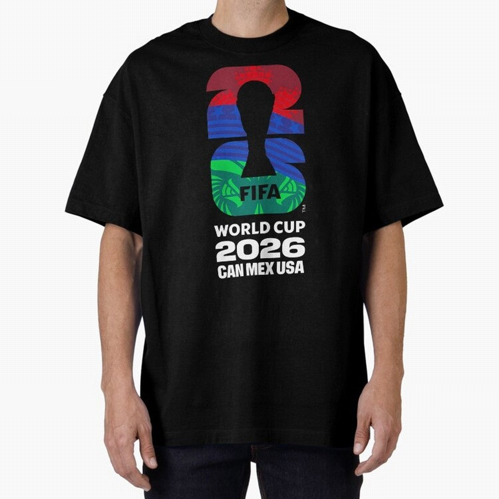 World Cup26 Host Country Logo Flags Oversized T-Shirt Experience the Global Stage of Global Football Passion for FIFA World Cup 2026 USA Canada Mexico, Inspired by CR7, Brazil, Championship Spirit, Famous Goals, Roaring Crowds and International