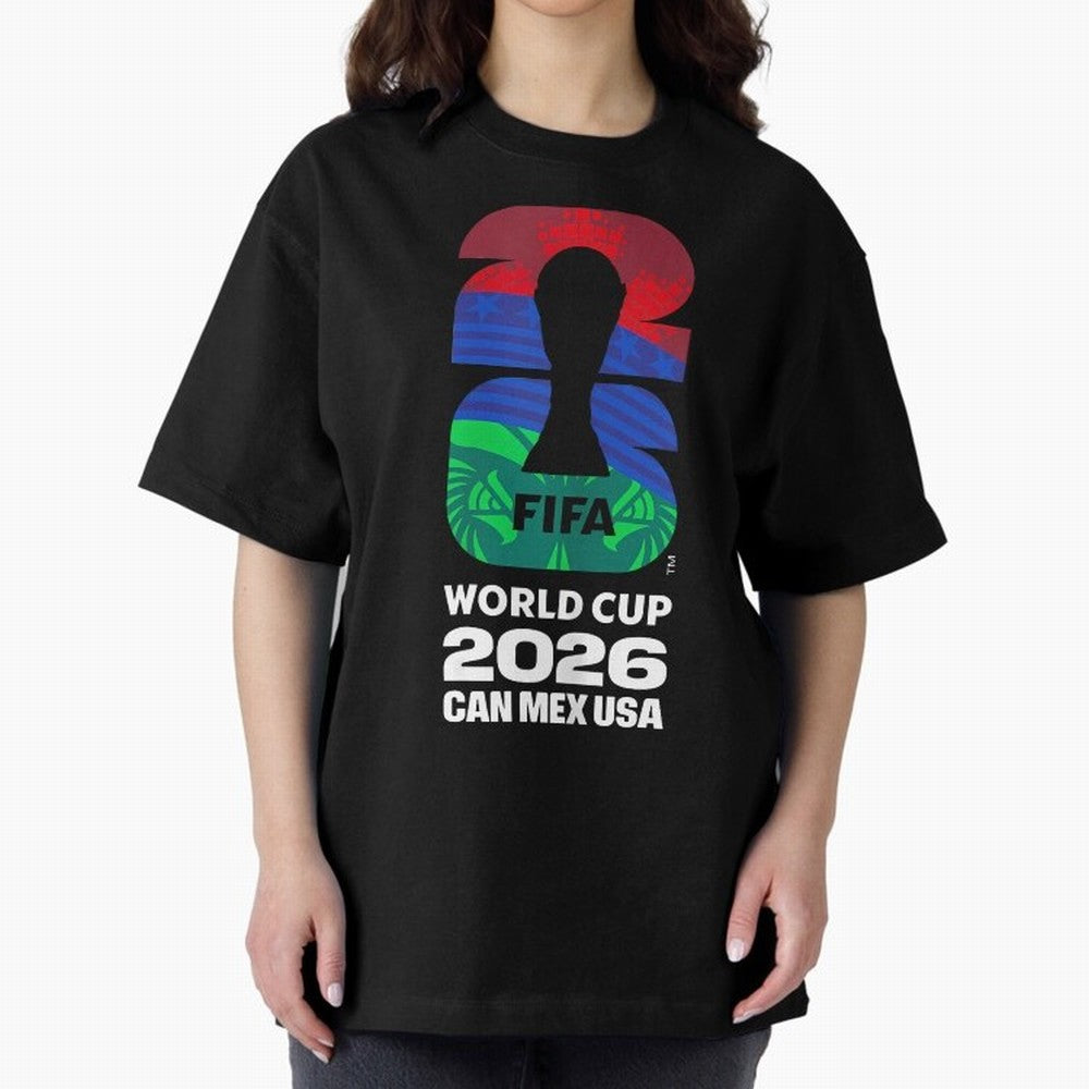 World Cup26 Host Country Logo Flags Oversized T-Shirt Experience the Global Stage of Global Football Passion for FIFA World Cup 2026 USA Canada Mexico, Inspired by CR7, Brazil, Championship Spirit, Famous Goals, Roaring Crowds and International