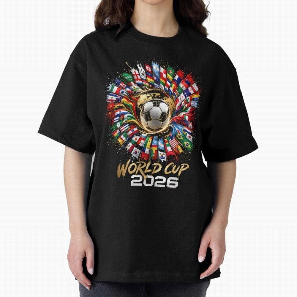 World Cup 2026 Flag Fusion Football T-Shirt Oversized T-Shirt Celebrate the Biggest Stage of FIFA World Cup 2026 Inspired by Messi, Argentina, France and Brazil Energy, Worldwide Fan Energy, Dramatic Goals, Stadium Lights and Championship