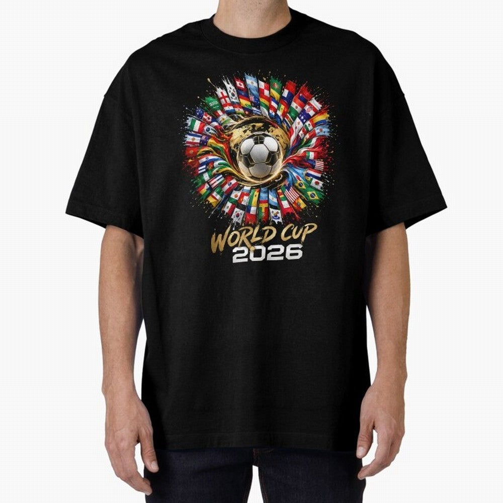 World Cup 2026 Flag Fusion Football T-Shirt Oversized T-Shirt Celebrate the Biggest Stage of FIFA World Cup 2026 Inspired by Messi, Argentina, France and Brazil Energy, Worldwide Fan Energy, Dramatic Goals, Stadium Lights and Championship