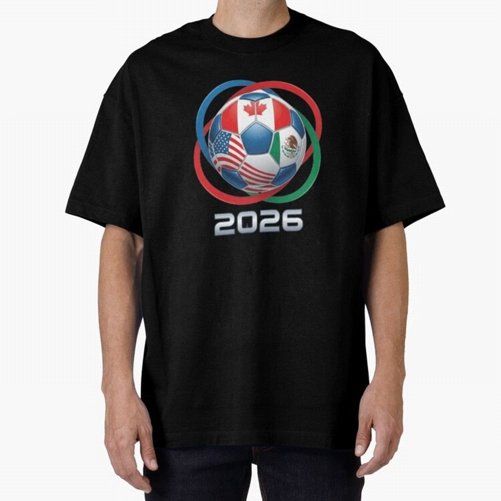 3D Realistic World Cup 2026 Soccer Ball with Rings Oversized T-Shirt Fuel Match Day Hype around FIFA World Cup 2026 Group Stage, CR7 and Messi, Argentina and Brazil, Classic Soccer Heritage, Championship Pressure, Fan Loyalty and International