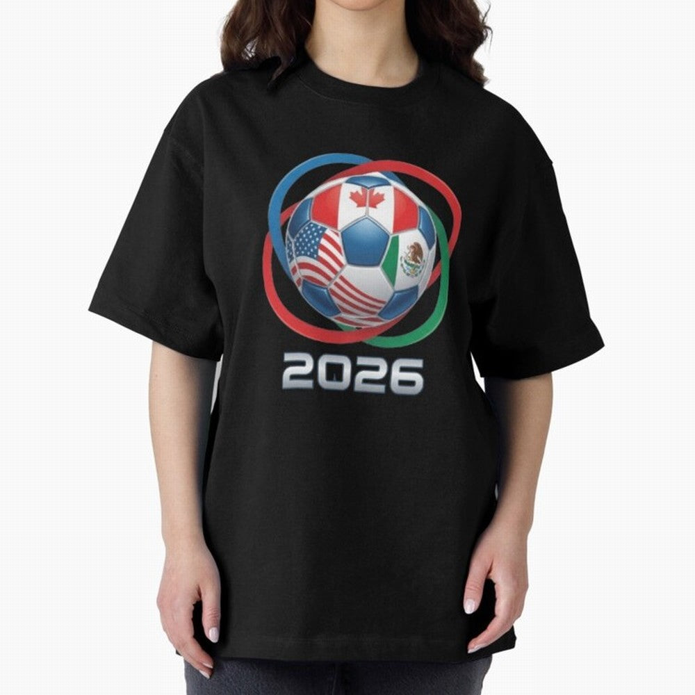 3D Realistic World Cup 2026 Soccer Ball with Rings Oversized T-Shirt Fuel Match Day Hype around FIFA World Cup 2026 Group Stage, CR7 and Messi, Argentina and Brazil, Classic Soccer Heritage, Championship Pressure, Fan Loyalty and International
