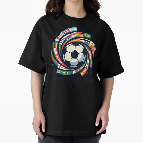 2D World Cup 2026 Football Spiral Flag Design T-Shirt Oversized T-Shirt Carry the Dream of the FIFA World Cup 2026 Group Stage Journey through Cristiano Ronaldo Highlights, England and Germany Pride, Classic Soccer Heritage, Championship Pressure,
