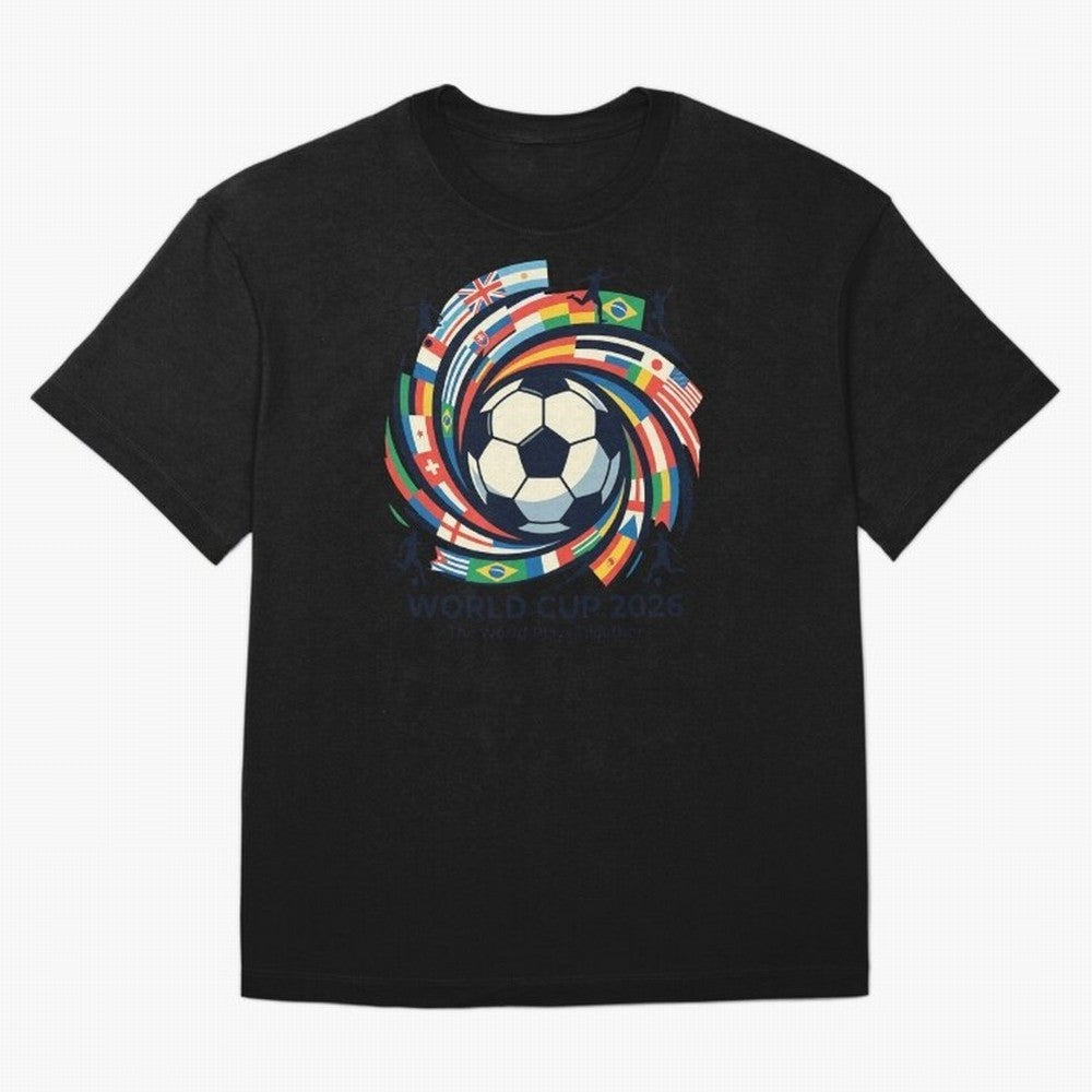 2D World Cup 2026 Football Spiral Flag Design T-Shirt Oversized T-Shirt Carry the Dream of the FIFA World Cup 2026 Group Stage Journey through Cristiano Ronaldo Highlights, England and Germany Pride, Classic Soccer Heritage, Championship Pressure,