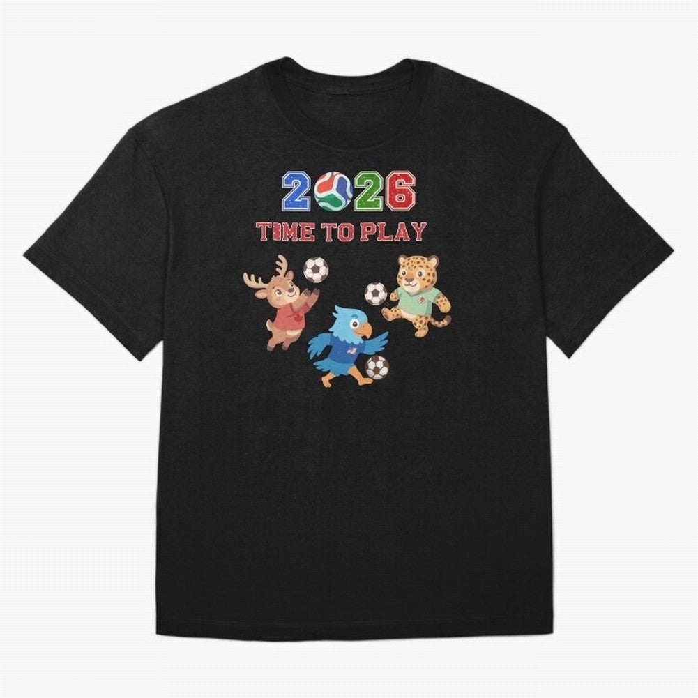 Soccer Mascots 2026 USA Mexico Canada Time To Play Oversized T-Shirt Join the Global Buzz around FIFA World Cup 2026 with Messi and Cristiano Ronaldo, Spain Energy, Sports Nostalgia, International Competition, Famous Players and Unforgettable