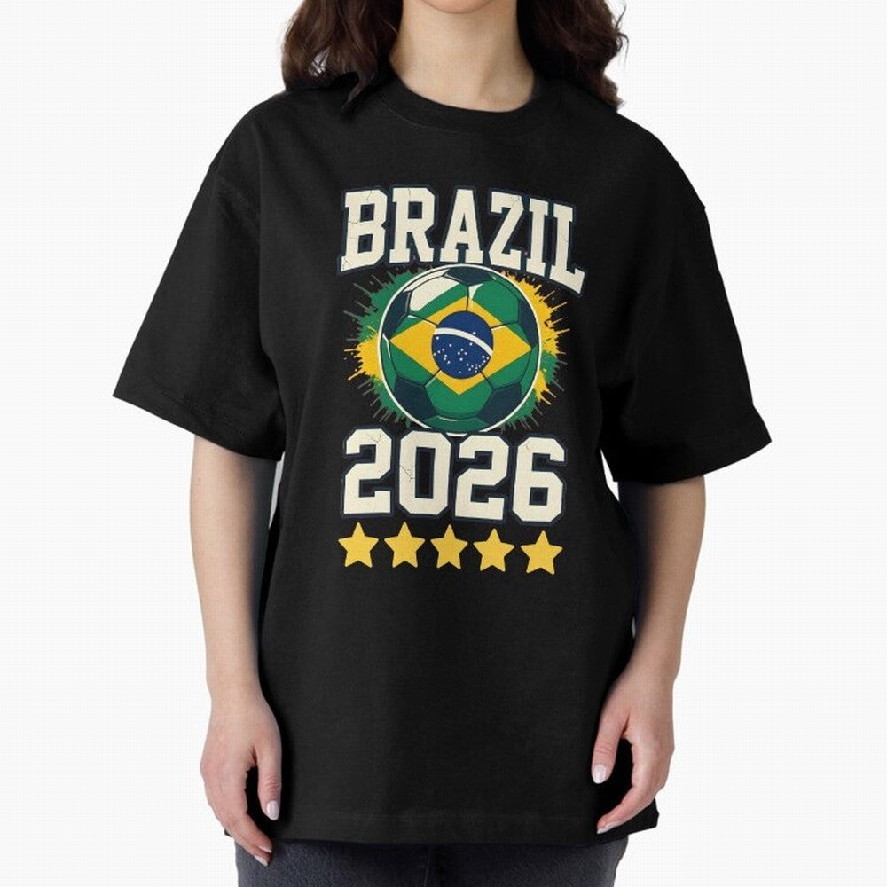 Brazil Soccer Football 2026 Oversized T-Shirt Experience the Global Stage of Match Day Hype around FIFA World Cup 2026 USA Canada Mexico, Mbappe, Portugal, Soccer Culture, Superstar Moments, National Team Dreams and Competitive Fire; Perfect for