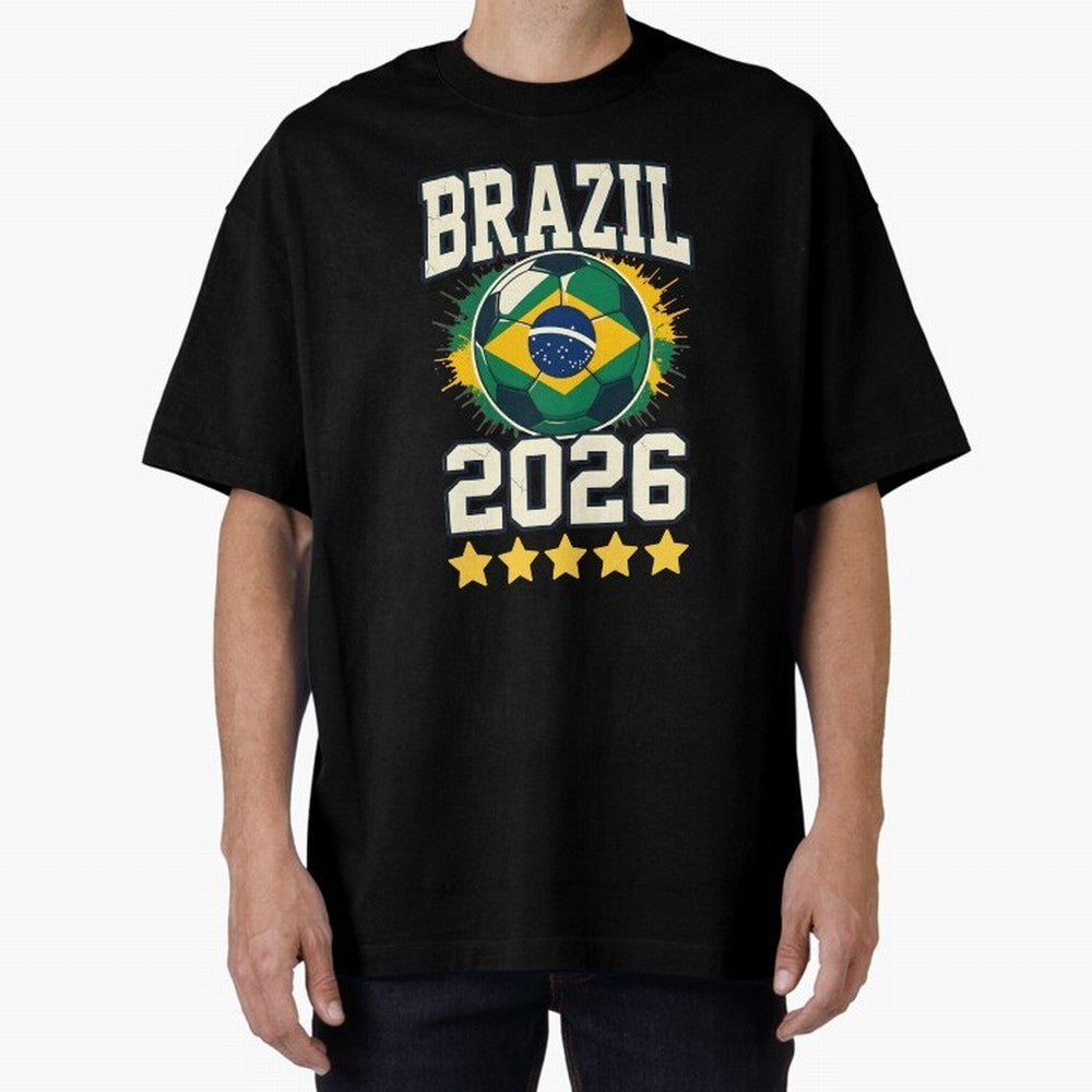 Brazil Soccer Football 2026 Oversized T-Shirt Experience the Global Stage of Match Day Hype around FIFA World Cup 2026 USA Canada Mexico, Mbappe, Portugal, Soccer Culture, Superstar Moments, National Team Dreams and Competitive Fire; Perfect for