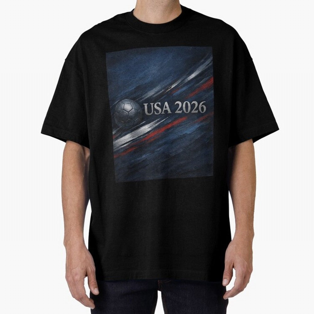 USA 2026 Soccer Design Inspired Oversized T-Shirt Bring Legendary Rivalry Energy to Global Football Passion for FIFA World Cup 2026 USA Canada Mexico, Centered on Messi, Neymar and Mbappe, France, Vintage Soccer Flavor, Modern Football Stars,