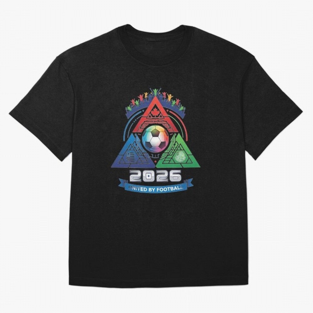 Triangular United By Football World Cup 2026 Emblem Oversized T-Shirt Show Your Love for Global Football Passion for FIFA World Cup 2026 USA Canada Mexico, Capturing CR7 and Messi, England and Germany, Vintage Soccer Flavor, Modern Football Stars,