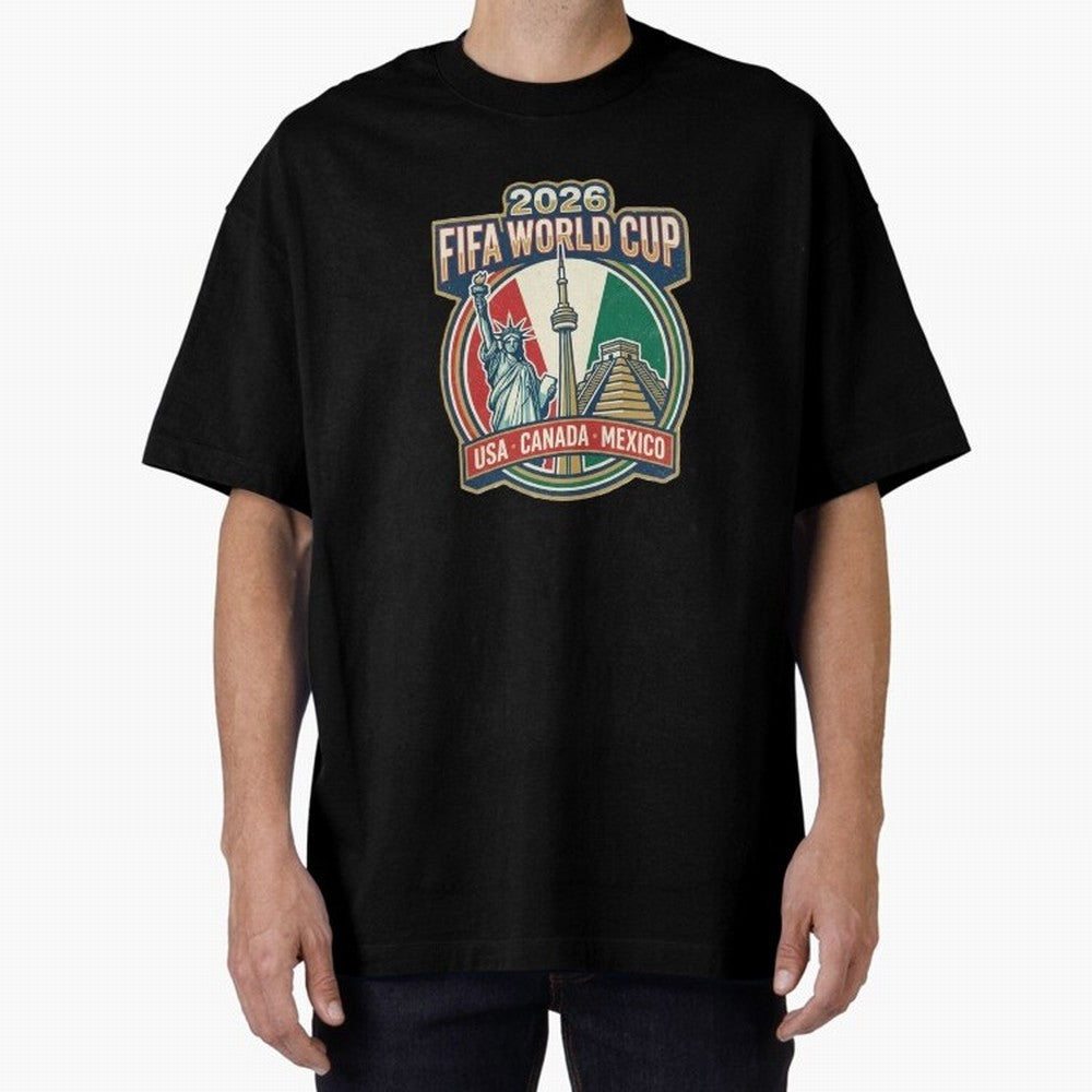 North America United Soccer 2026 Vintage Crest Oversized T-Shirt Show Love for Legendary Goals in FIFA World Cup 2026 for Fans of Messi, Neymar and Mbappe and Germany, Bringing Championship Spirit, Famous Goals, Roaring Crowds and International