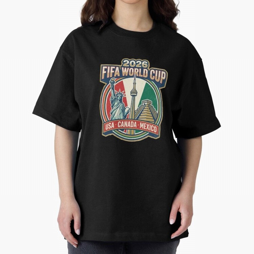 North America United Soccer 2026 Vintage Crest Oversized T-Shirt Show Love for Legendary Goals in FIFA World Cup 2026 for Fans of Messi, Neymar and Mbappe and Germany, Bringing Championship Spirit, Famous Goals, Roaring Crowds and International