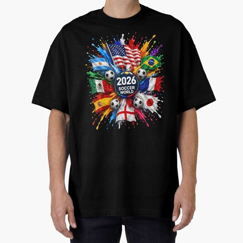 2026 Soccer World USA Flag Burst Fan Tee Oversized T-Shirt Bring Trophy Dreams to FIFA World Cup 2026 Group Stage for Fans of Haaland and England, Bringing Stadium Chants, National Pride, Trophy Dreams and Unforgettable Football Memories; Perfect