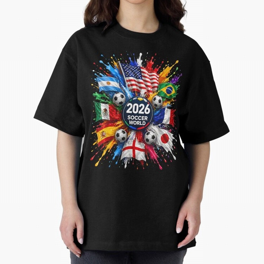 2026 Soccer World USA Flag Burst Fan Tee Oversized T-Shirt Bring Trophy Dreams to FIFA World Cup 2026 Group Stage for Fans of Haaland and England, Bringing Stadium Chants, National Pride, Trophy Dreams and Unforgettable Football Memories; Perfect