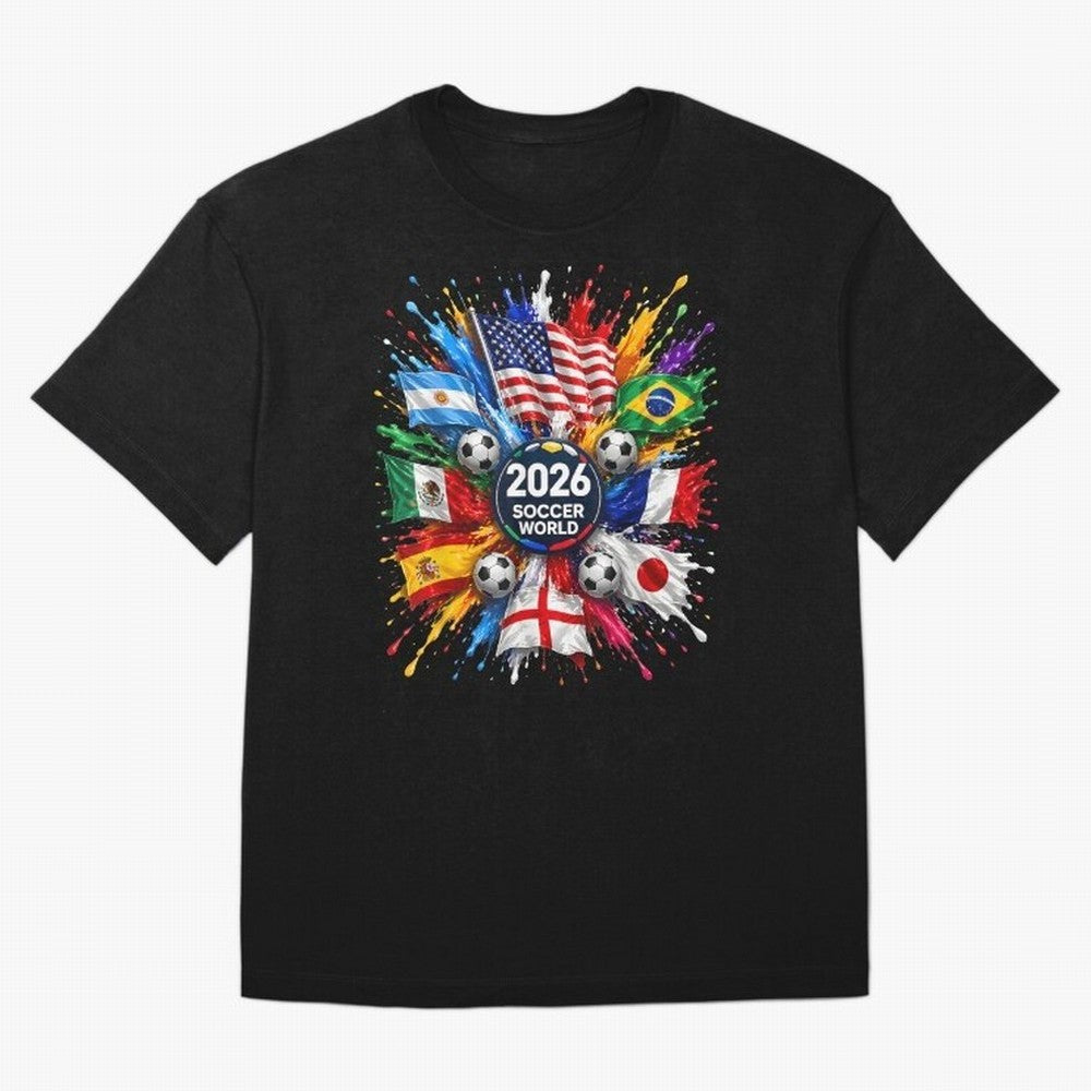 2026 Soccer World USA Flag Burst Fan Tee Oversized T-Shirt Bring Trophy Dreams to FIFA World Cup 2026 Group Stage for Fans of Haaland and England, Bringing Stadium Chants, National Pride, Trophy Dreams and Unforgettable Football Memories; Perfect