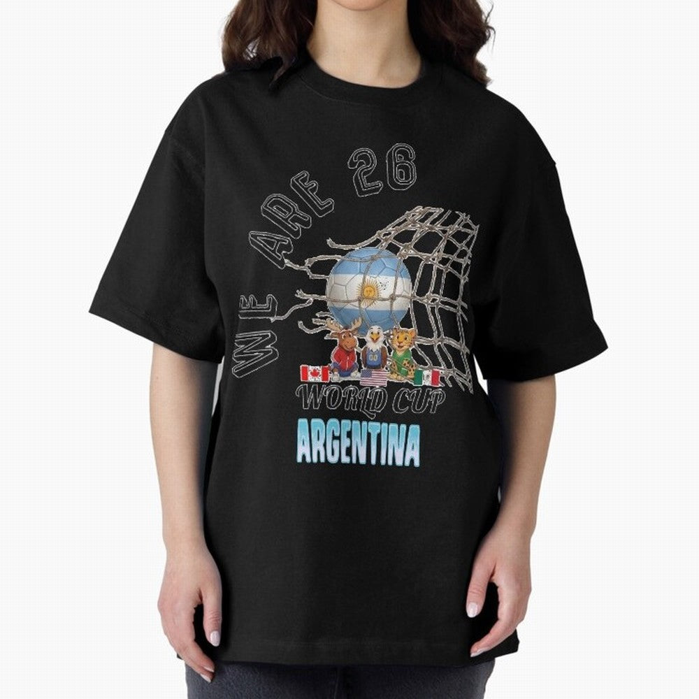 World Cup 26 - Argentina Oversized T-Shirt Support Iconic Players in FIFA World Cup 2026 USA Canada Mexico Spirit, Built around Brazil, Portugal and Argentina, Messi, CR7 and Mbappe, Match Day Excitement, Supporter Culture, Golden Goals and Global