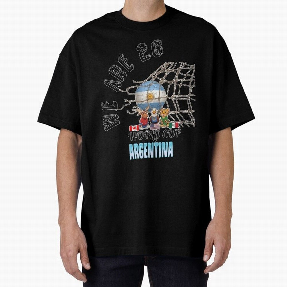 World Cup 26 - Argentina Oversized T-Shirt Support Iconic Players in FIFA World Cup 2026 USA Canada Mexico Spirit, Built around Brazil, Portugal and Argentina, Messi, CR7 and Mbappe, Match Day Excitement, Supporter Culture, Golden Goals and Global
