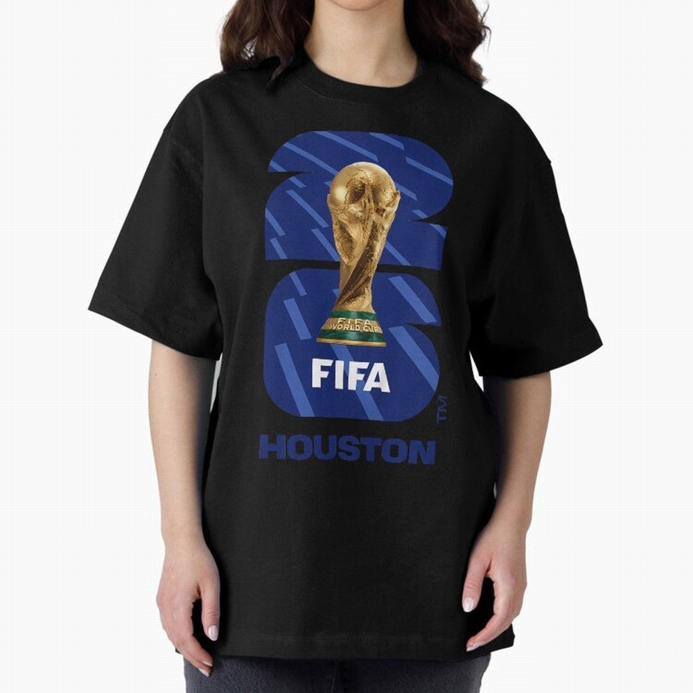 World Cup26 Houston Trophy Oversized T-Shirt Capture FIFA World Cup 2026 for Fans of Messi and Argentina and Brazil, Bringing Football Festival Excitement, Trophy Ambitions, Country Rivalries and Star Player Buzz; Ideal for Passionate Fans Who Love