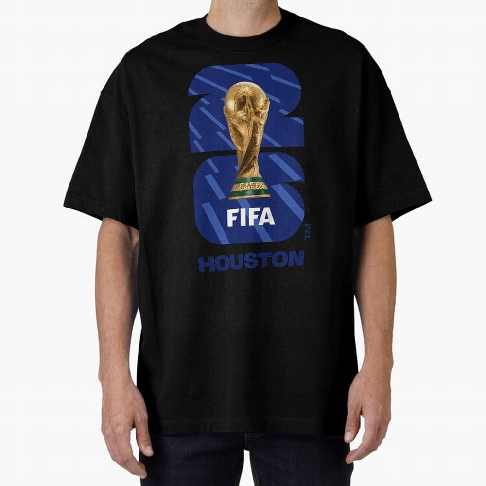 World Cup26 Houston Trophy Oversized T-Shirt Capture FIFA World Cup 2026 for Fans of Messi and Argentina and Brazil, Bringing Football Festival Excitement, Trophy Ambitions, Country Rivalries and Star Player Buzz; Ideal for Passionate Fans Who Love